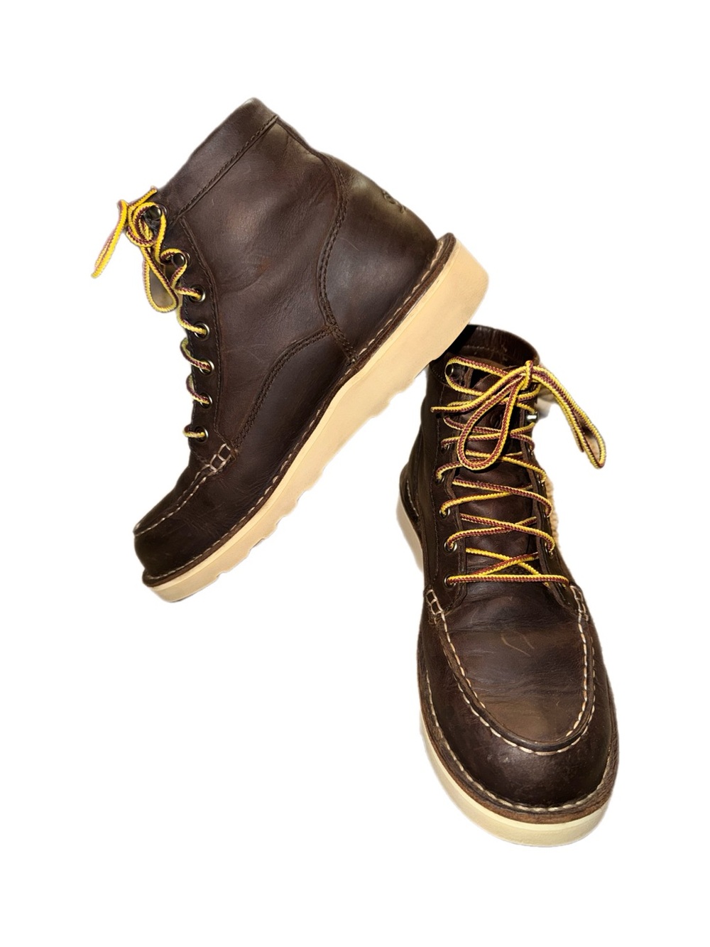 Danner women’s Brown Leather Lace-Up Moc Toe Boots with Cream Sole size 7.5